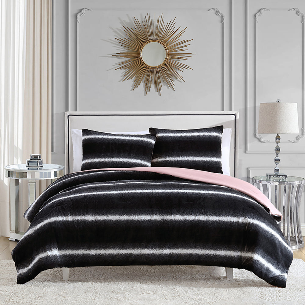 Faux Fur Ombre Stripe Comforter Set