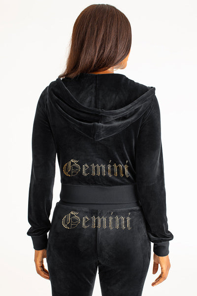 Gemini Customizable Big Bling Velour Hoodie