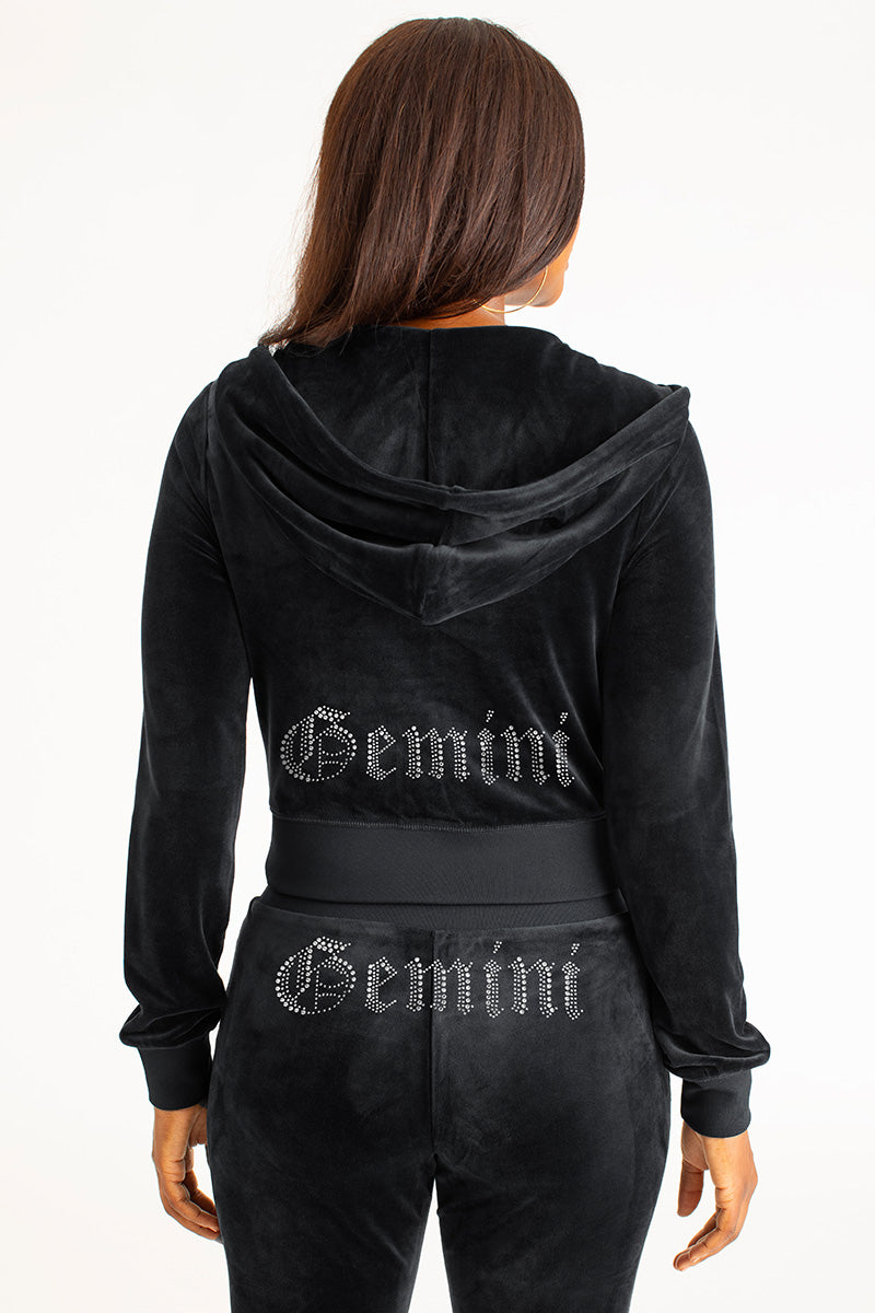 Gemini Customizable Big Bling Velour Hoodie