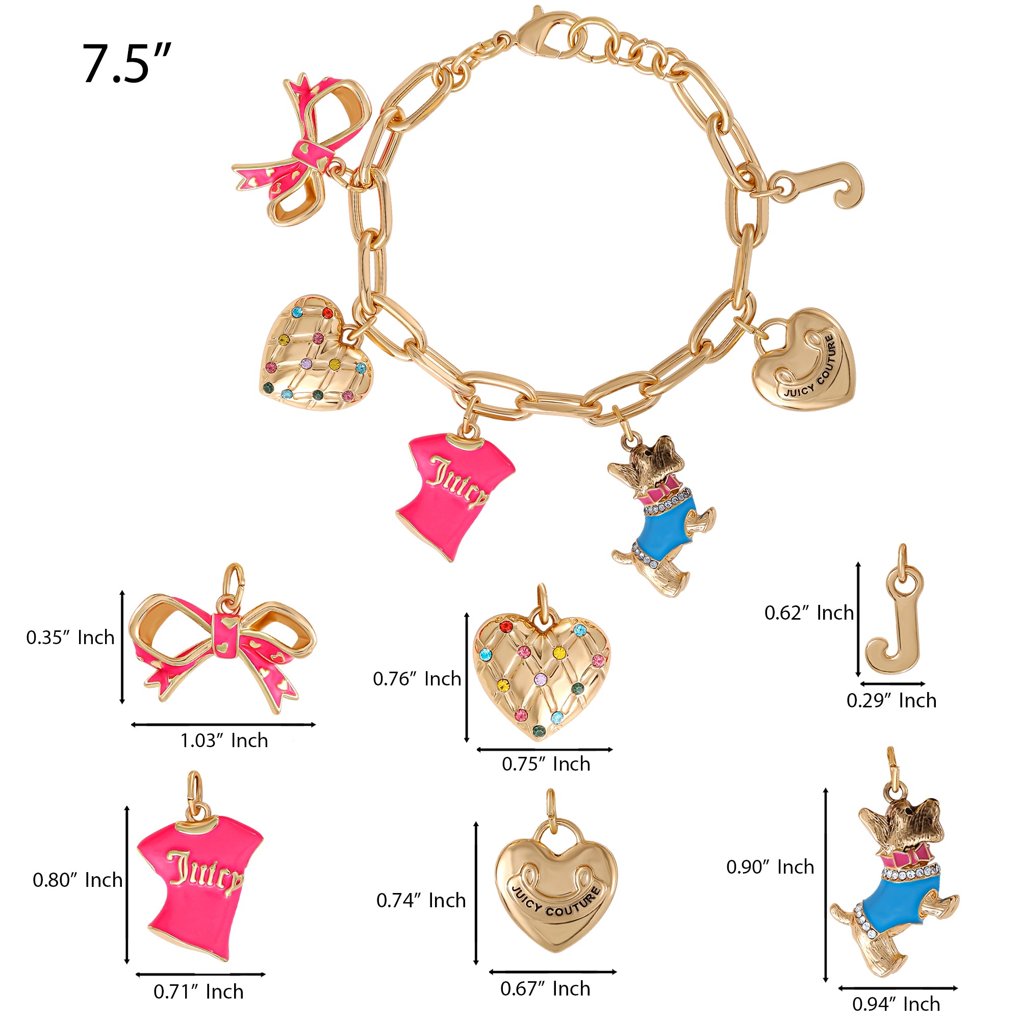 Juicy Couture Gold-tone Bracelet with Pink Enamel Charms Goldtone Pink Charm Bracelet with Pave Accents - Juicy Couture main image 4