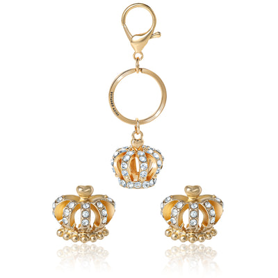 Gold-Tone Crystal Crown Keychain & Earring Set - Juicy Couture