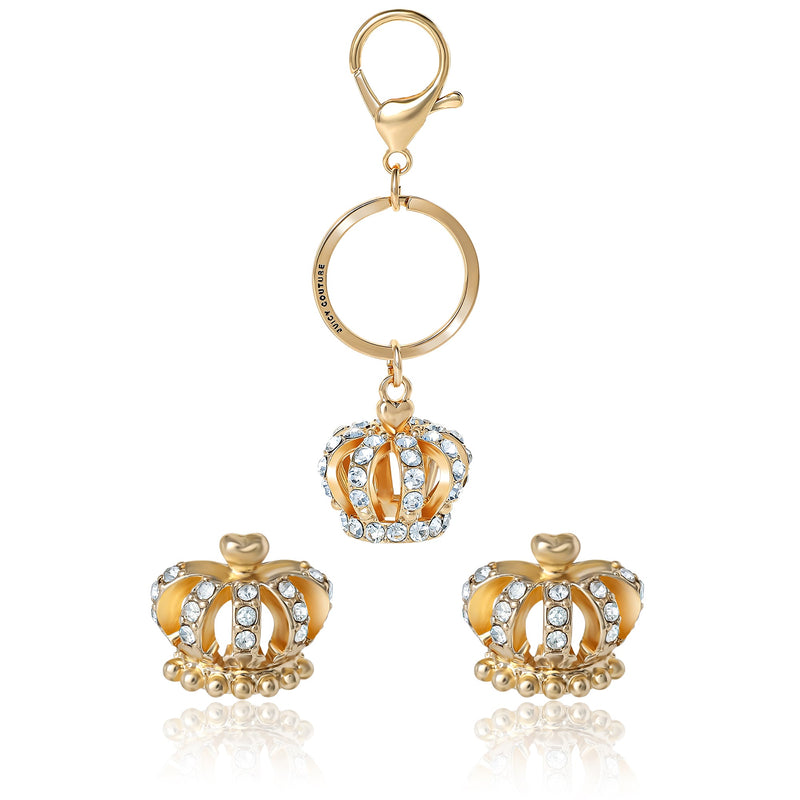 Gold-Tone Crystal Crown Keychain Bag Charm & Earring Set - Goldtone - Juicy Couture