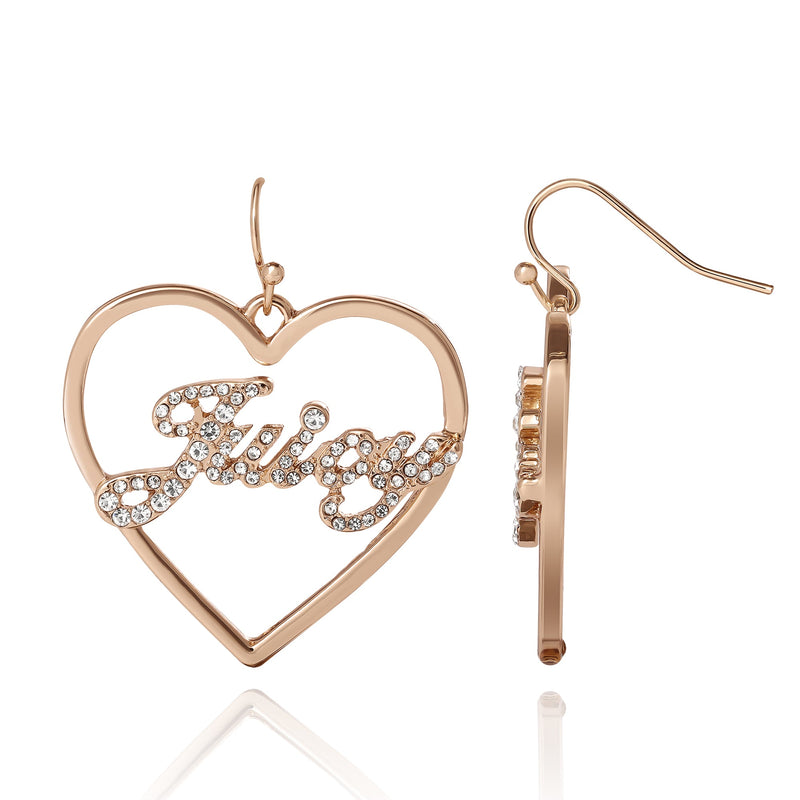 Juicy Script Crystal Heart Drop Earrings - Goldtone - Juicy Couture