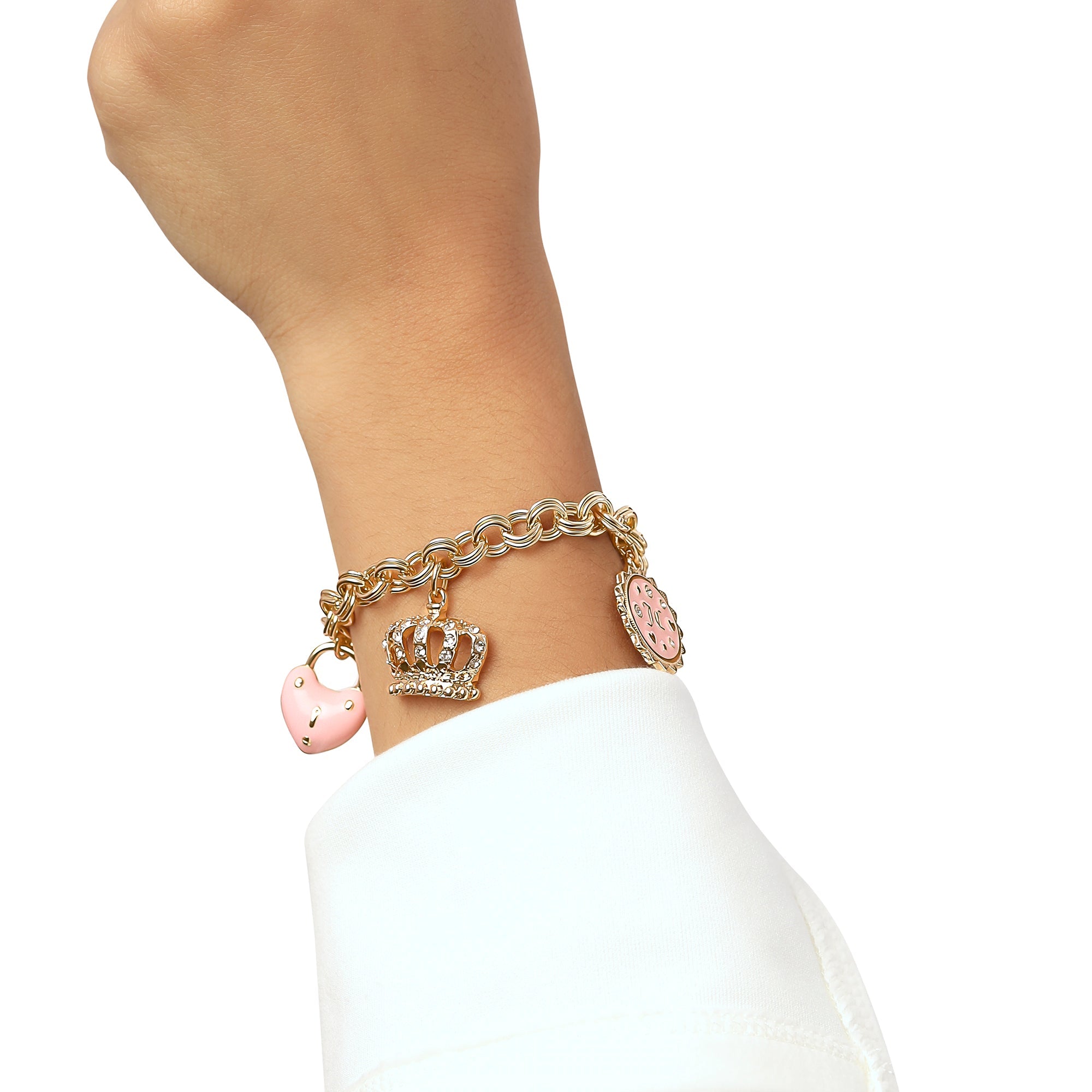Goldtone Pink Charm Bracelet with Pave Accents - Juicy Couture