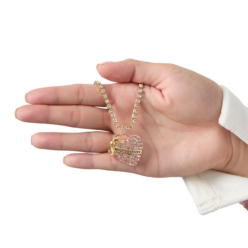 Pink Pavé Heart Pendant Necklace - Goldtone - Juicy Couture