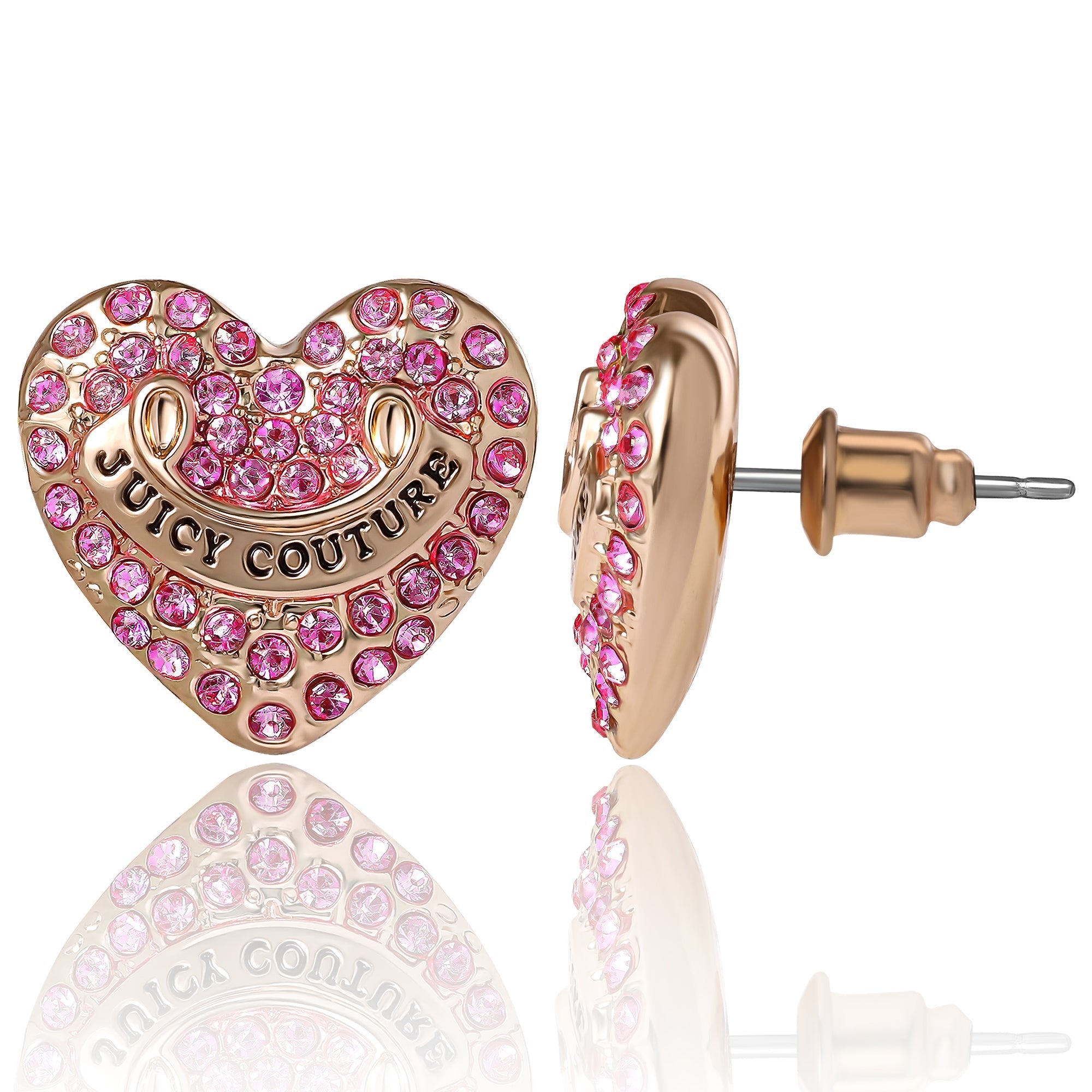 Goldtone Heart Stud Earrings with Crystal Accents - Juicy  display picture 1