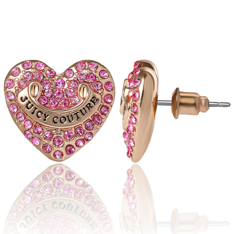 Heart Stud Earrings with Crystal Accents - Pink Crystals - Juicy Couture
