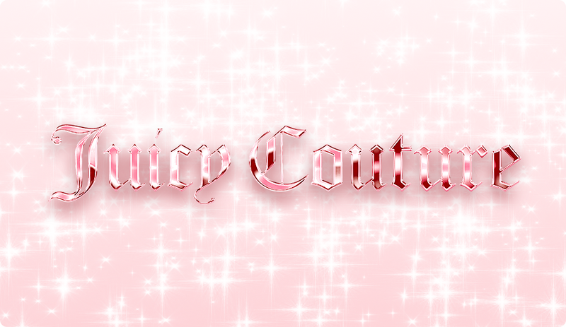 Glittery 'Juicy Couture' logo on a pink background