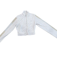 Monogram Velour Cropped Track Jacket with Ombre Sleeve Bling—REJUICED