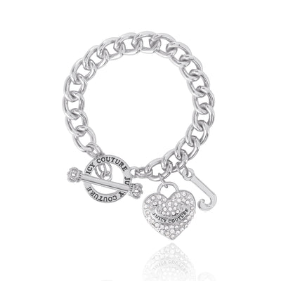 Crystal Heart Charm Toggle Bracelet - Silvertone - Juicy Couture
