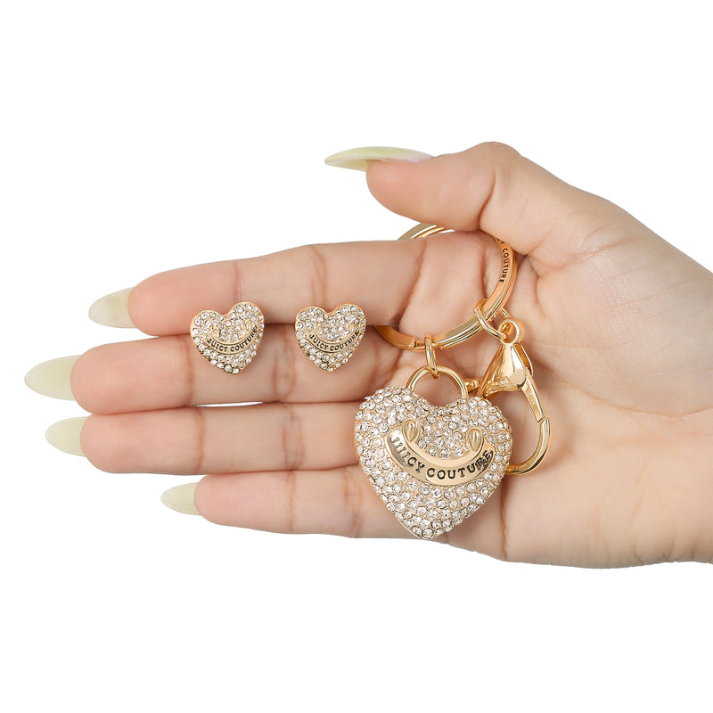Gold-Tone Pave Heart Keychain & Earrings Set - Juicy Couture