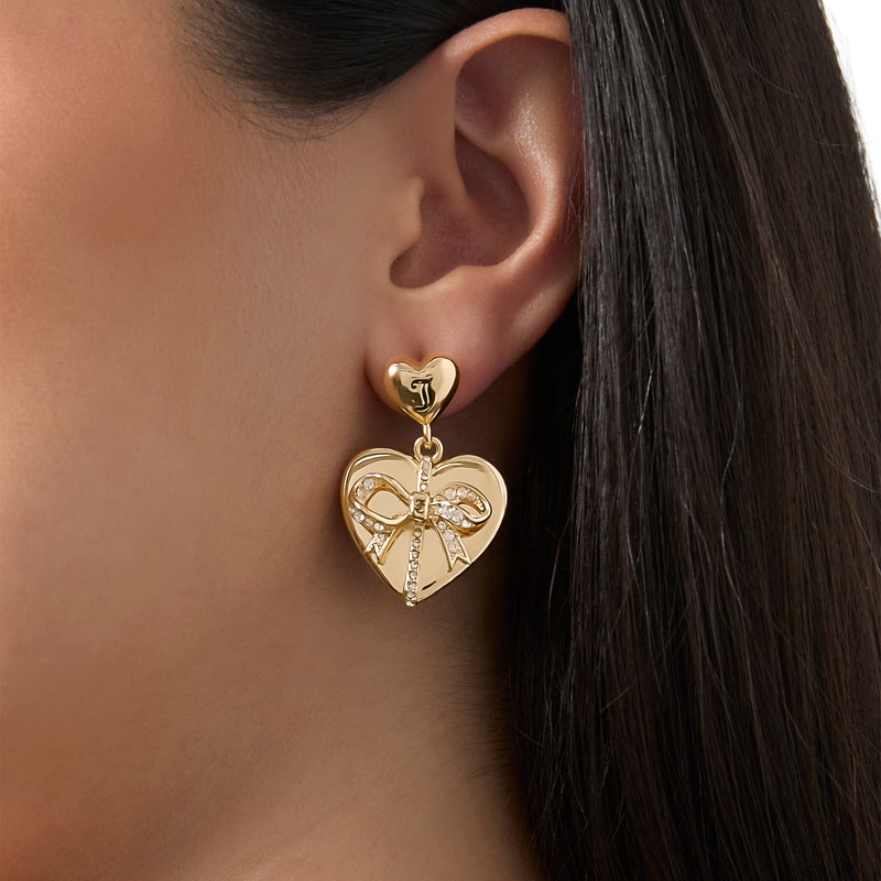 Quilted Double‑Heart Drop Earrings