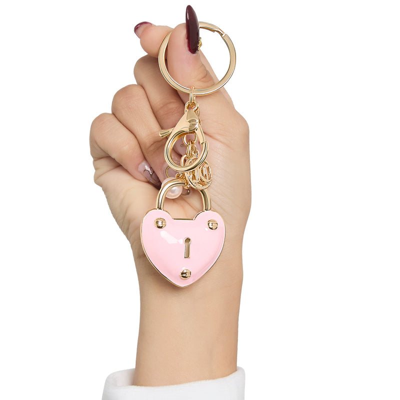 Pink Padlock Heart Keychain Bag Charm - Goldtone - Juicy Couture