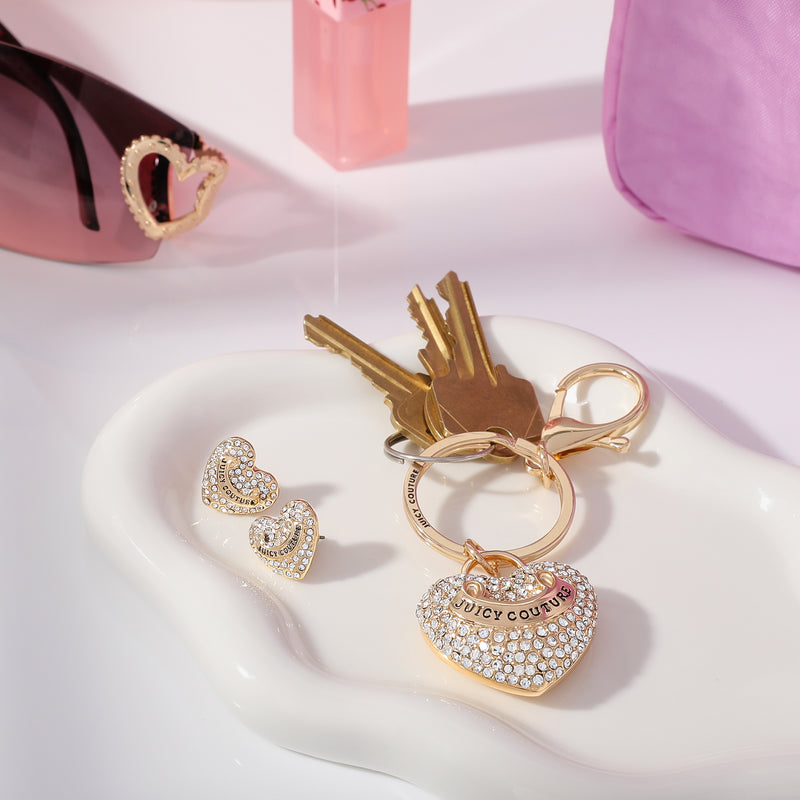 Gold-Tone Pave Heart Keychain & Earrings Set - Juicy Couture