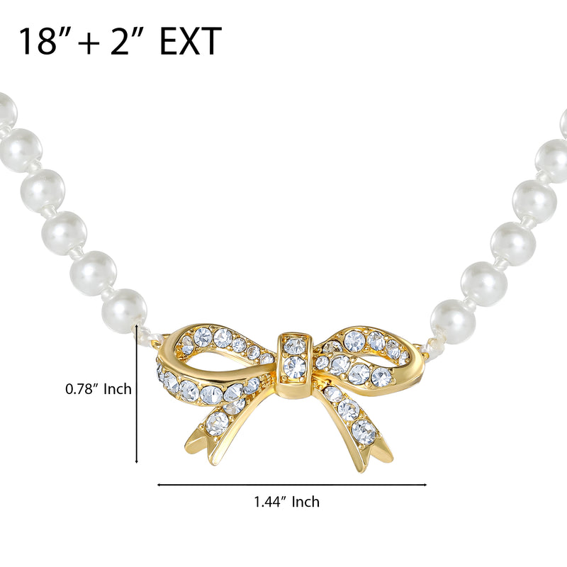 Pearl Necklace with Pavé Bow - Goldtone - Juicy Couture