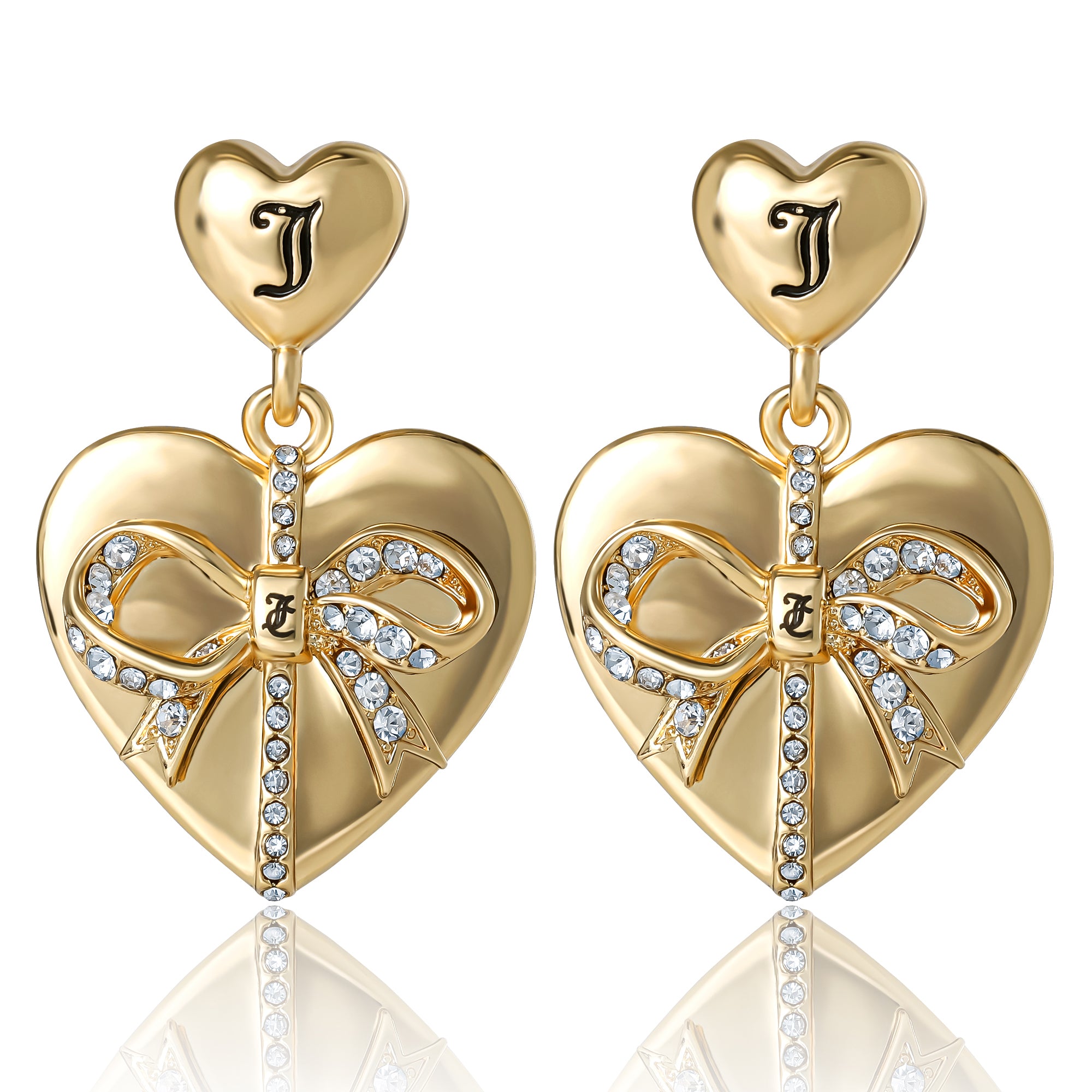 Quilted Double‑Heart Drop Earrings - Goldtone - Juicy Couture
