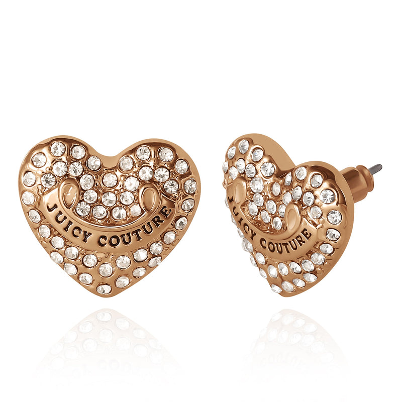 Heart Stud Earrings with Crystal Accents - Silver Crystals - Juicy Couture