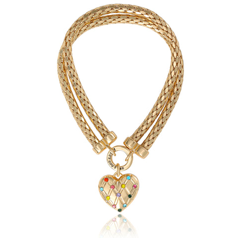 Double Chain Heart Padlock Necklace - Goldtone - Juicy Couture