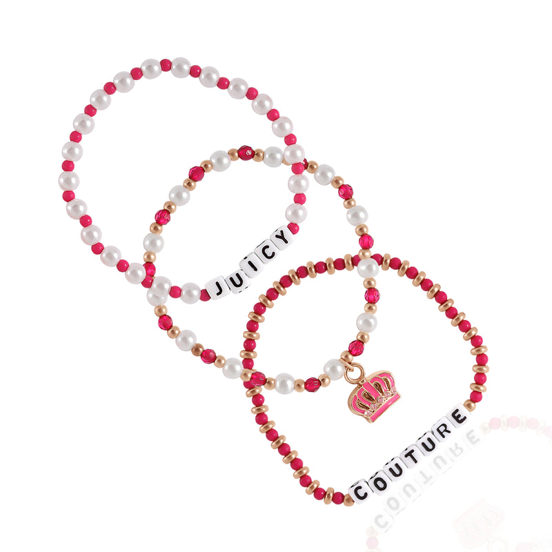 Kids Crown Charm 3 Piece Stretch Beaded Bracelet Set