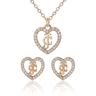 Gold-Tone Pavé Heart Necklace & Stud Earrings Set - Goldtone - Juicy Couture