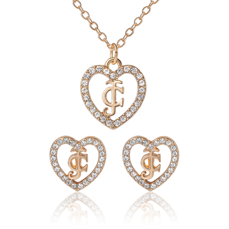 Gold-Tone Pavé Heart Necklace & Stud Earrings Set - Goldtone - Juicy Couture