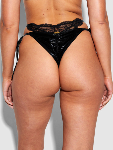 Frederick's Of Hollywood Onyx Double Layer & Lace Swim Cheeky