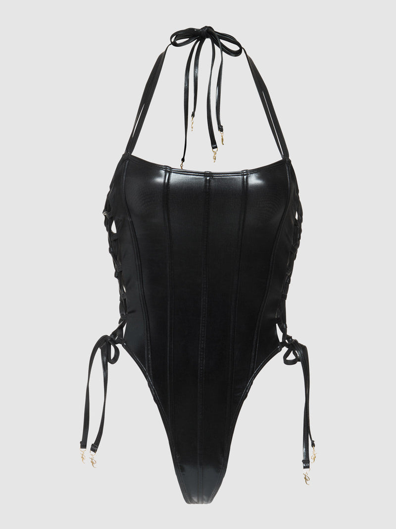 Frederick's Of Hollywood Onyx Corset Swim One Piece