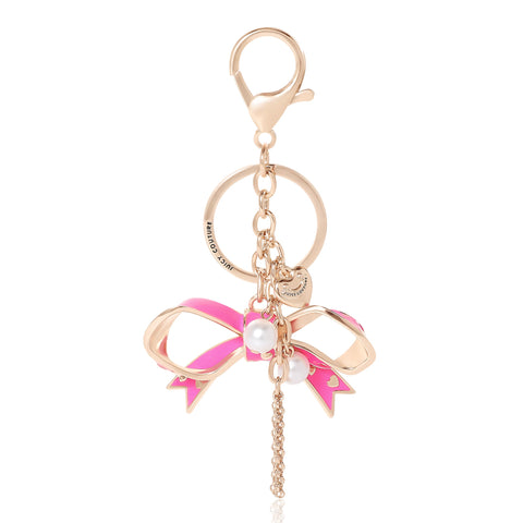 Pink Enamel Heart Keychain Bag Charm - Goldtone - Juicy Couture