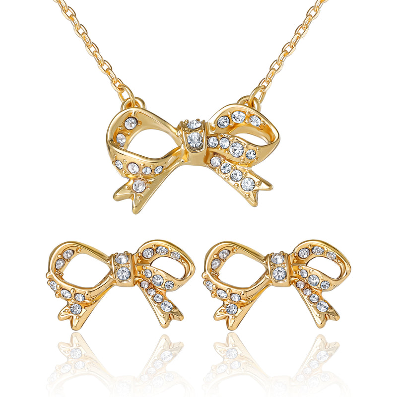Pavé Bow Necklace & Stud Earring Set - Goldtone - Juicy Couture