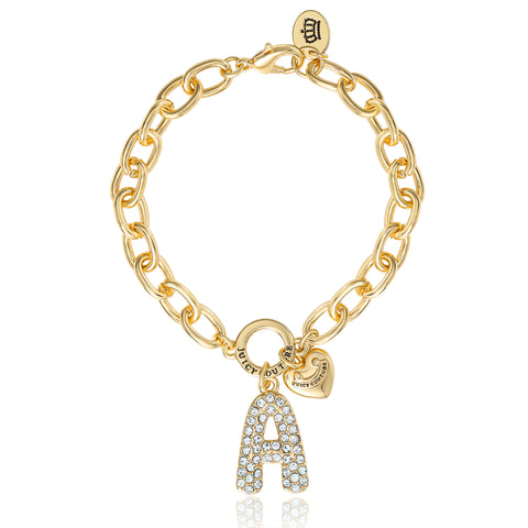 Pavé Initial Charm Bracelet, Letter A - Goldtone - Juicy Couture