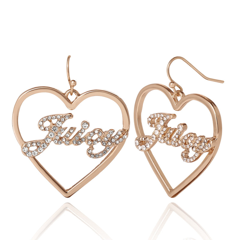 Juicy Script Crystal Heart Drop Earrings - Goldtone - Juicy Couture