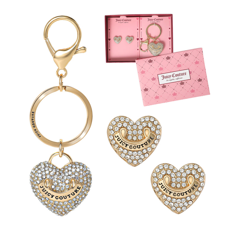Gold-Tone Pave Heart Keychain & Earrings Set - Juicy Couture