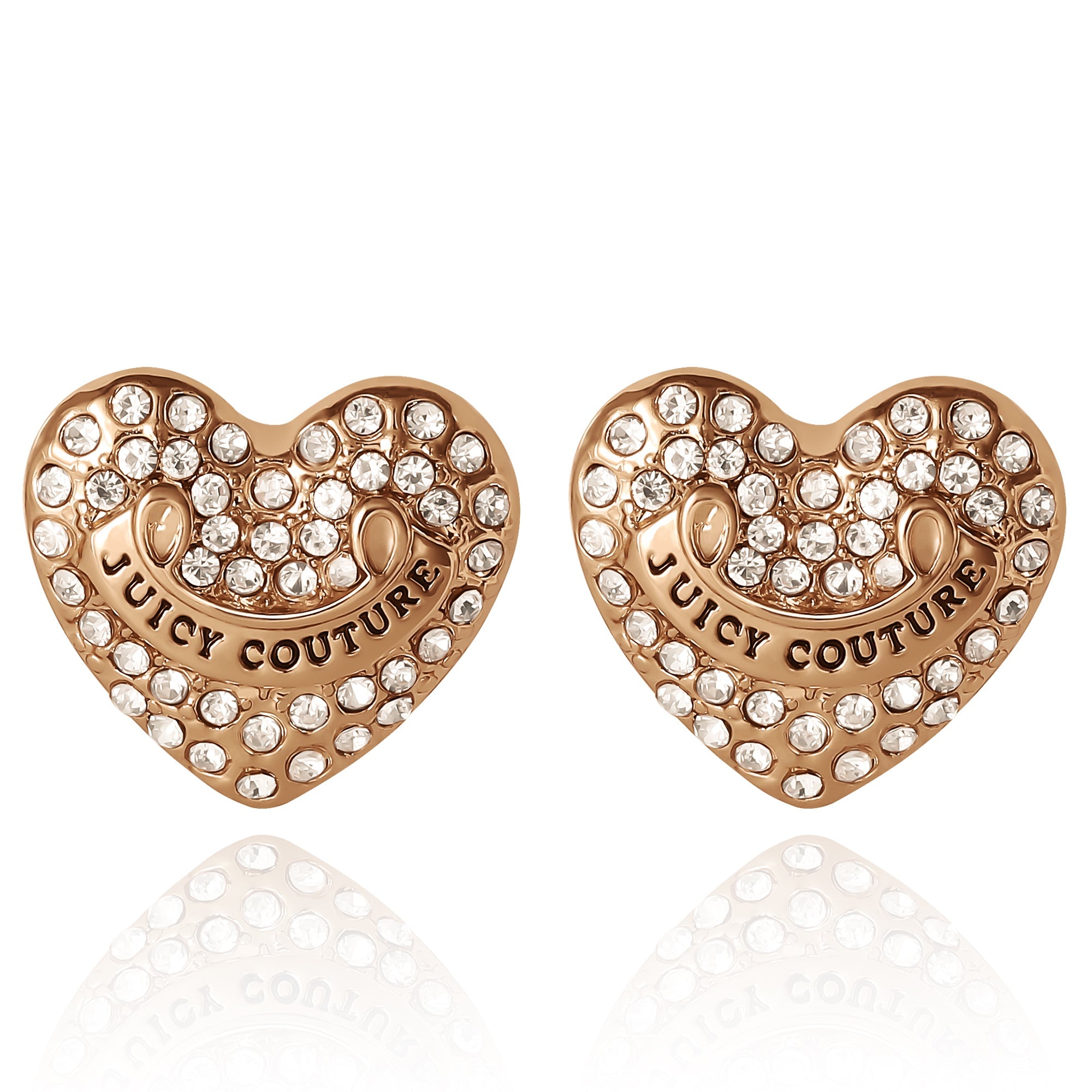 Heart Stud Earrings with Crystal Accents - Silver Crystals - Juicy Couture