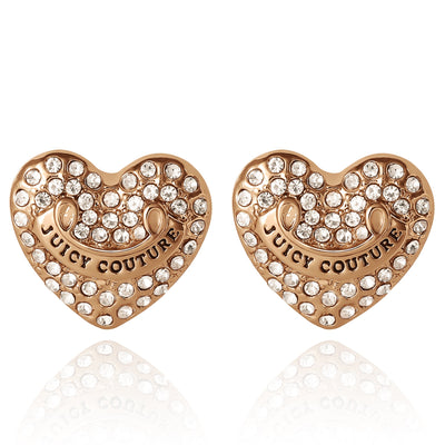 Heart Stud Earrings with Crystal Accents - Silver Crystals - Juicy Couture