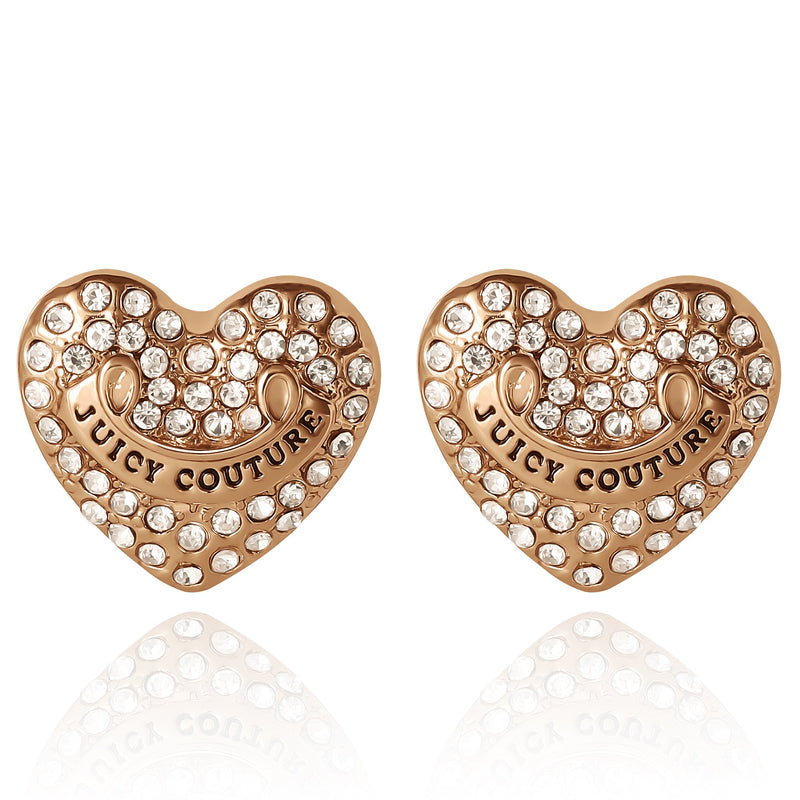 Heart Stud Earrings with Crystal Accents - Silver Crystals - Juicy Couture