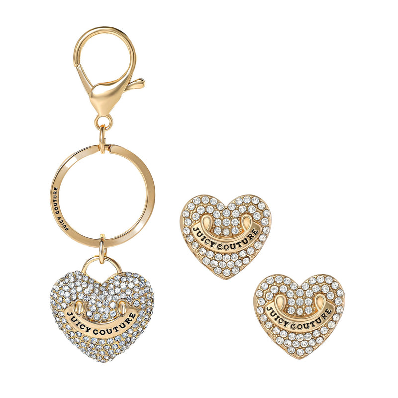 Gold-Tone Pave Heart Keychain Bag Charm & Earrings Set - Goldtone - Juicy Couture