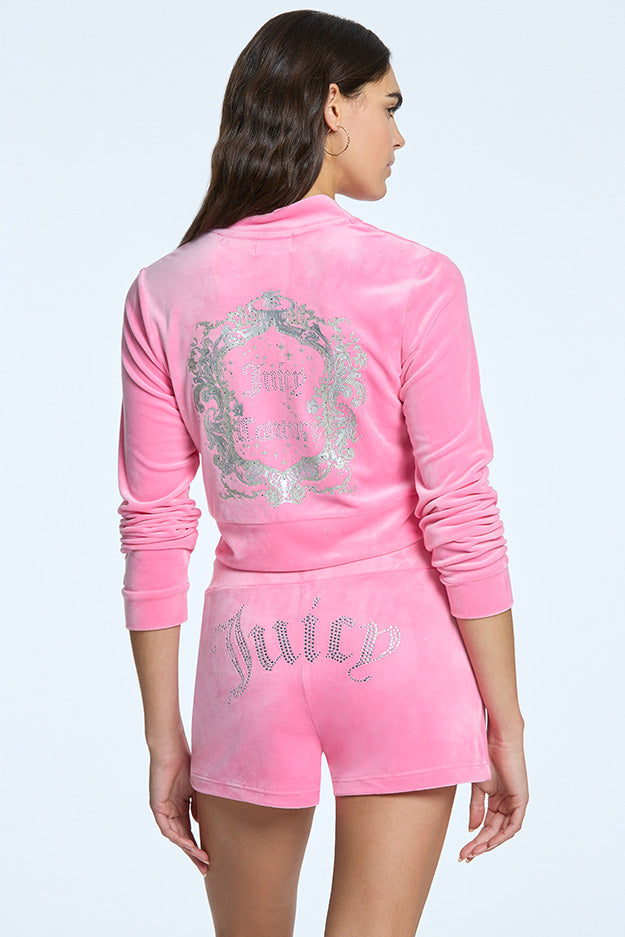 Monogram Cropped Velour Bomber Jacket - Juicy Couture