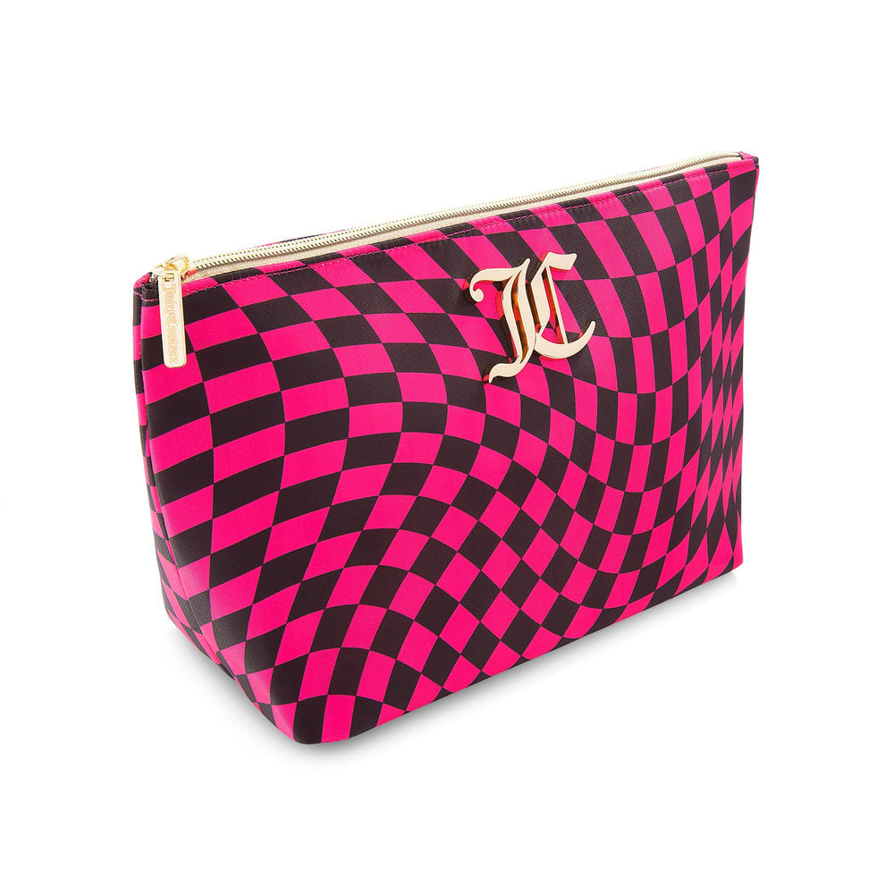 Pink Checkered Cosmetic Bag