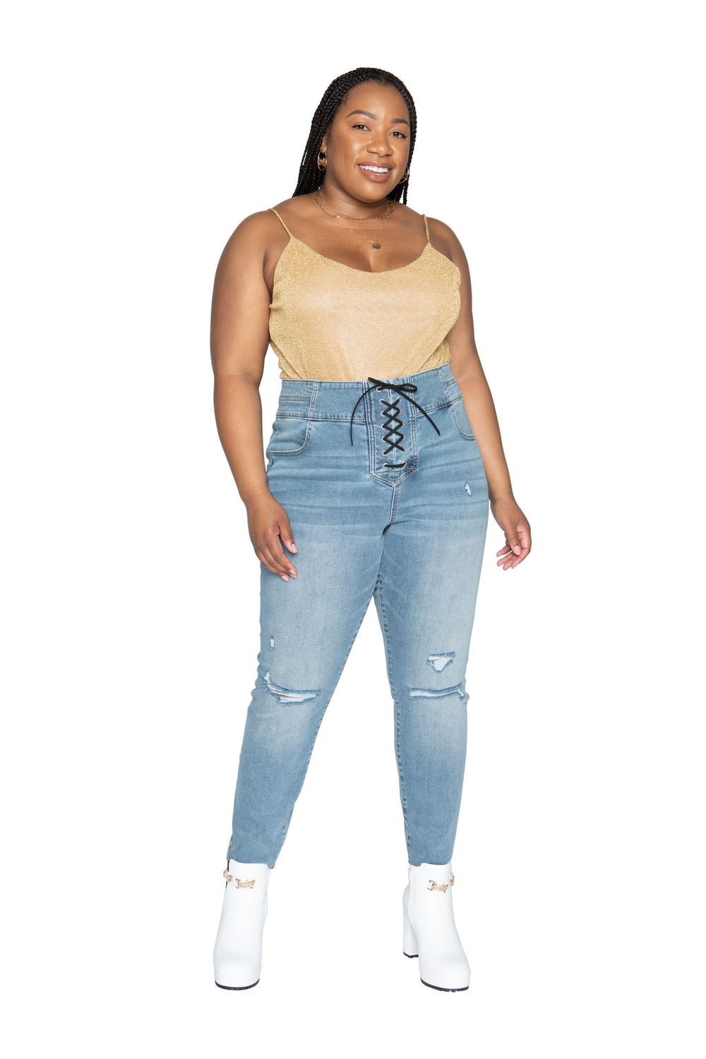 Plus-Size Melrose High Rise Lace Up Skinny Jeans | Couture
