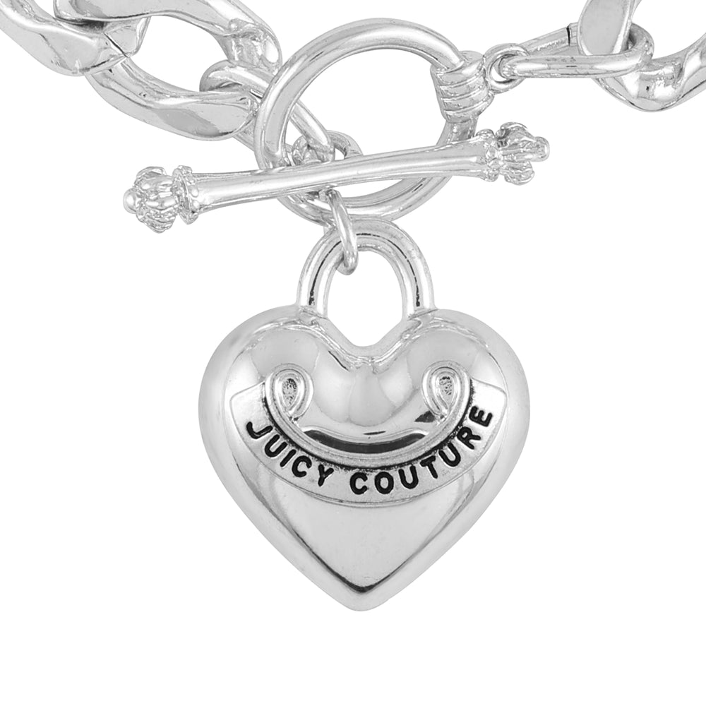 Juicy Couture Silvertone Heart Charm Toggle Necklace For in Metallic