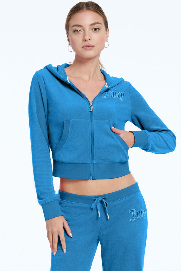 Tonal Towel Terry Zip-Up Hoodie - Juicy Couture