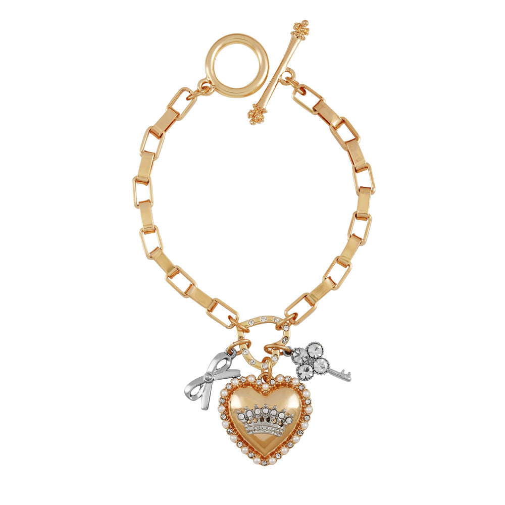 Crown Charm & Heart Pendant Bracelet
